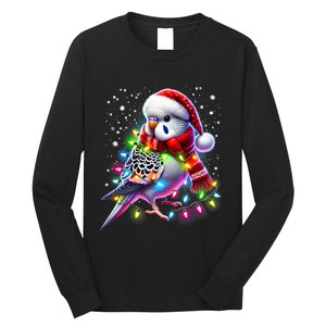 Funny Parakeet Christmas Tree Lights Xmas Parrot Lover Long Sleeve Shirt