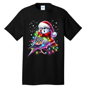 Funny Parakeet Christmas Tree Lights Xmas Parrot Lover Tall T-Shirt