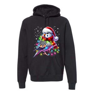 Funny Parakeet Christmas Tree Lights Xmas Parrot Lover Premium Hoodie