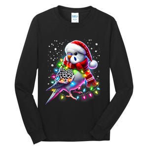 Funny Parakeet Christmas Tree Lights Xmas Parrot Lover Tall Long Sleeve T-Shirt