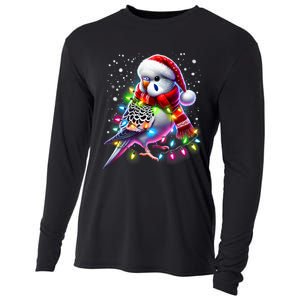 Funny Parakeet Christmas Tree Lights Xmas Parrot Lover Cooling Performance Long Sleeve Crew