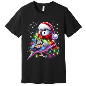 Funny Parakeet Christmas Tree Lights Xmas Parrot Lover Premium T-Shirt