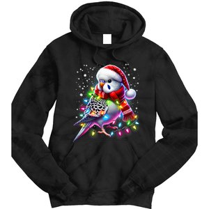 Funny Parakeet Christmas Tree Lights Xmas Parrot Lover Tie Dye Hoodie