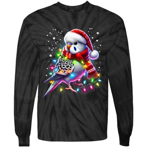 Funny Parakeet Christmas Tree Lights Xmas Parrot Lover Tie-Dye Long Sleeve Shirt