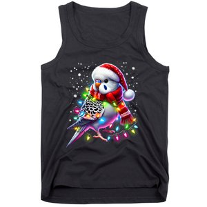 Funny Parakeet Christmas Tree Lights Xmas Parrot Lover Tank Top