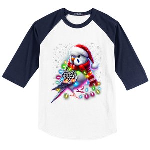 Funny Parakeet Christmas Tree Lights Xmas Parrot Lover Baseball Sleeve Shirt