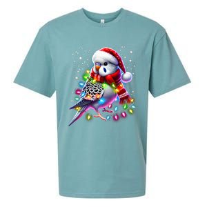 Funny Parakeet Christmas Tree Lights Xmas Parrot Lover Sueded Cloud Jersey T-Shirt