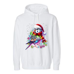 Funny Parakeet Christmas Tree Lights Xmas Parrot Lover Garment-Dyed Fleece Hoodie