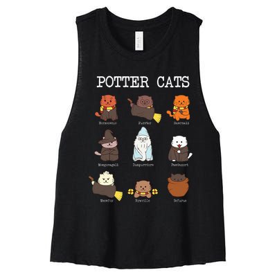 funny Potter Cats Gifts for Cat Lovers Women's Racerback Cropped Tank