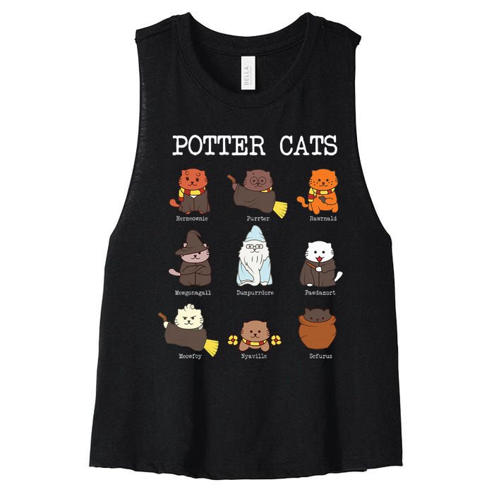 funny Potter Cats Gifts for Cat Lovers Women's Racerback Cropped Tank