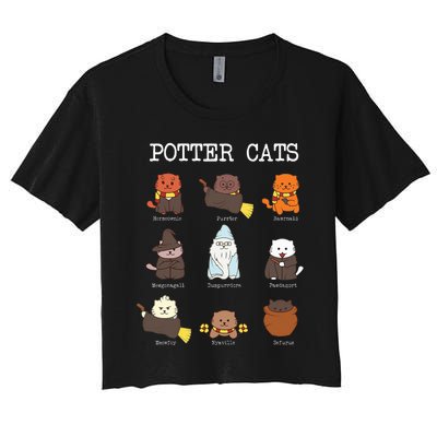 funny Potter Cats Gifts for Cat Lovers Women's Crop Top Tee