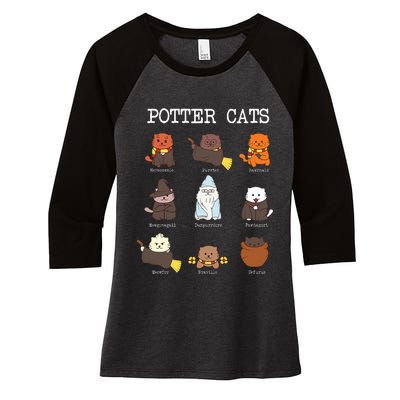 funny Potter Cats Gifts for Cat Lovers Women's Tri-Blend 3/4-Sleeve Raglan Shirt