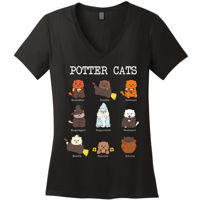 funny Potter Cats Gifts for Cat Lovers Women's V-Neck T-Shirt