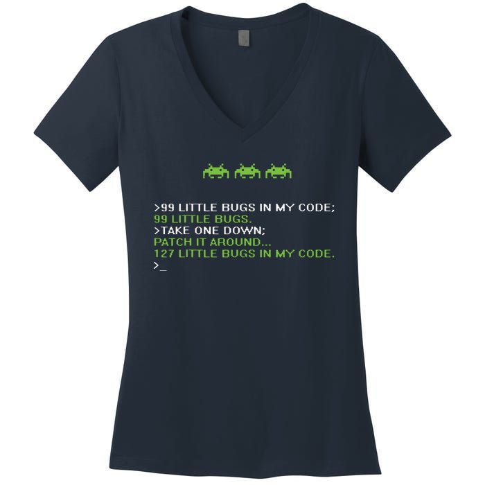 Funny Programmer Coding Debugger Hacker Computer Science Dev Women's V-Neck T-Shirt