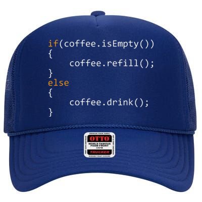 Funny Programmer Coffee Gift For Coders High Crown Mesh Back Trucker Hat