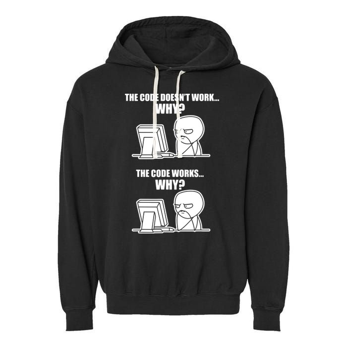 Funny Programmer Code Works Why Meme Tee Garment-Dyed Fleece Hoodie