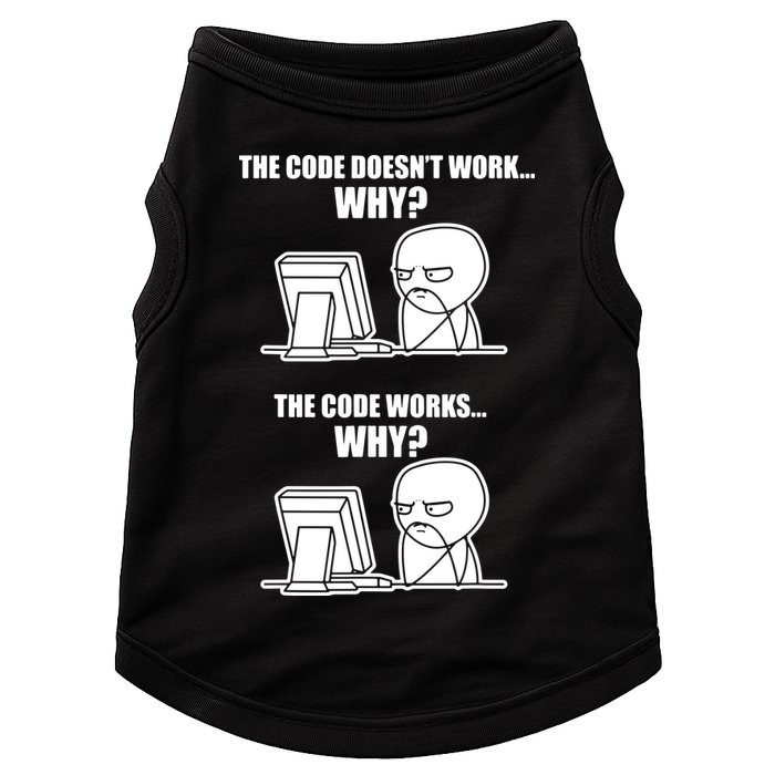 Funny Programmer Code Works Why Meme Tee Doggie Tank