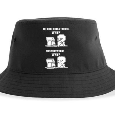 Funny Programmer Code Works Why Meme Tee Sustainable Bucket Hat