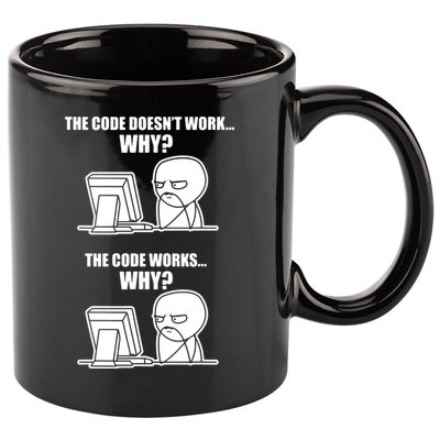 Funny Programmer Code Works Why Meme Tee 11oz C Handle Ceramic Mug