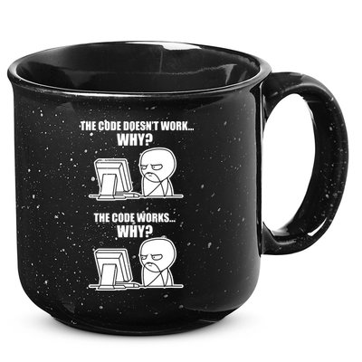 Funny Programmer Code Works Why Meme Tee 15oz Campfire Ceramic Mug