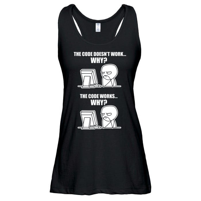Funny Programmer Code Works Why Meme Tee Ladies Essential Flowy Tank