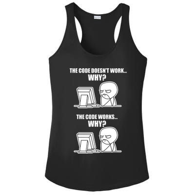 Funny Programmer Code Works Why Meme Tee Ladies PosiCharge Competitor Racerback Tank