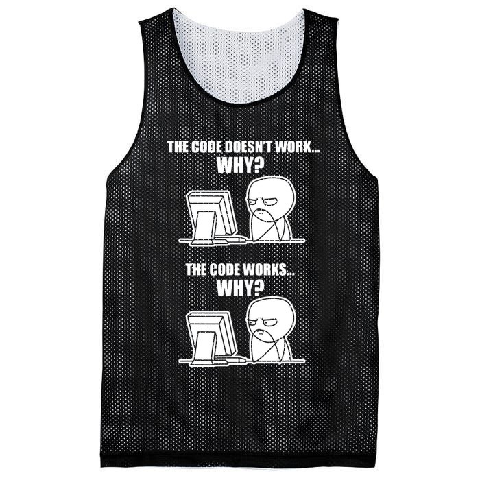 Funny Programmer Code Works Why Meme Tee Mesh Reversible Basketball Jersey Tank