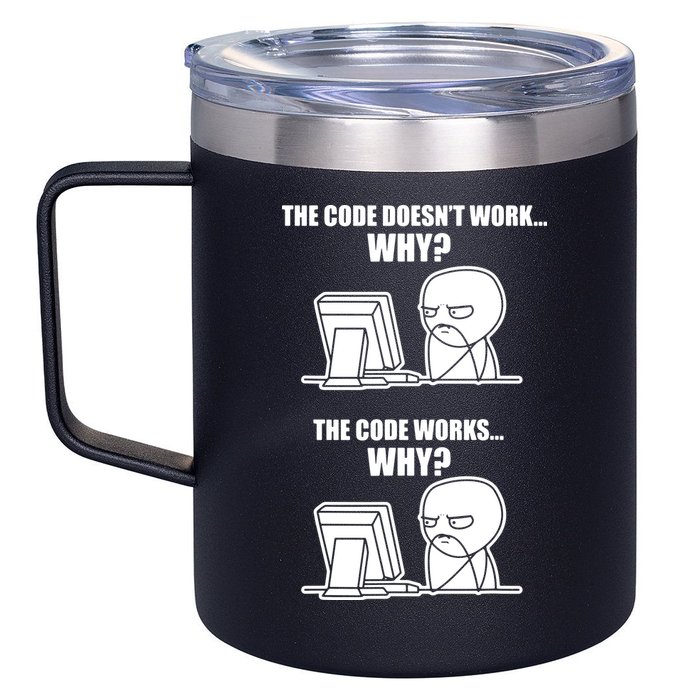 Funny Programmer Code Works Why Meme Tee 12oz Stainless Steel Coffee Mug