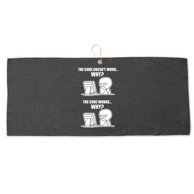 Funny Programmer Code Works Why Meme Tee Large Microfiber Waffle Golf Towel