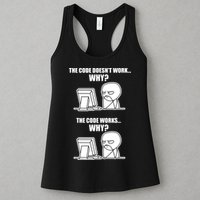 Funny Programmer Code Works Why Meme Tee Women's Racerback Tank
