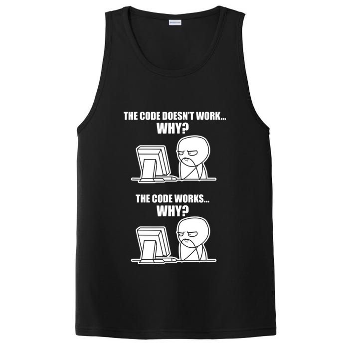 Funny Programmer Code Works Why Meme Tee PosiCharge Competitor Tank