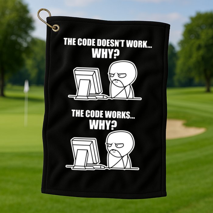 Funny Programmer Code Works Why Meme Tee Golf Towel