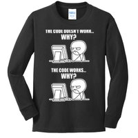 Funny Programmer Code Works Why Meme Tee Kids Long Sleeve Shirt