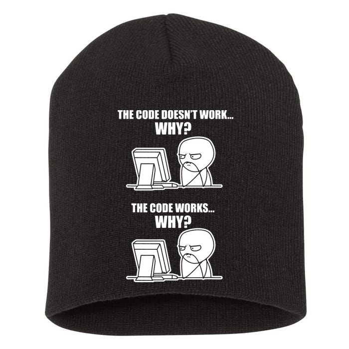 Funny Programmer Code Works Why Meme Tee Short Acrylic Beanie