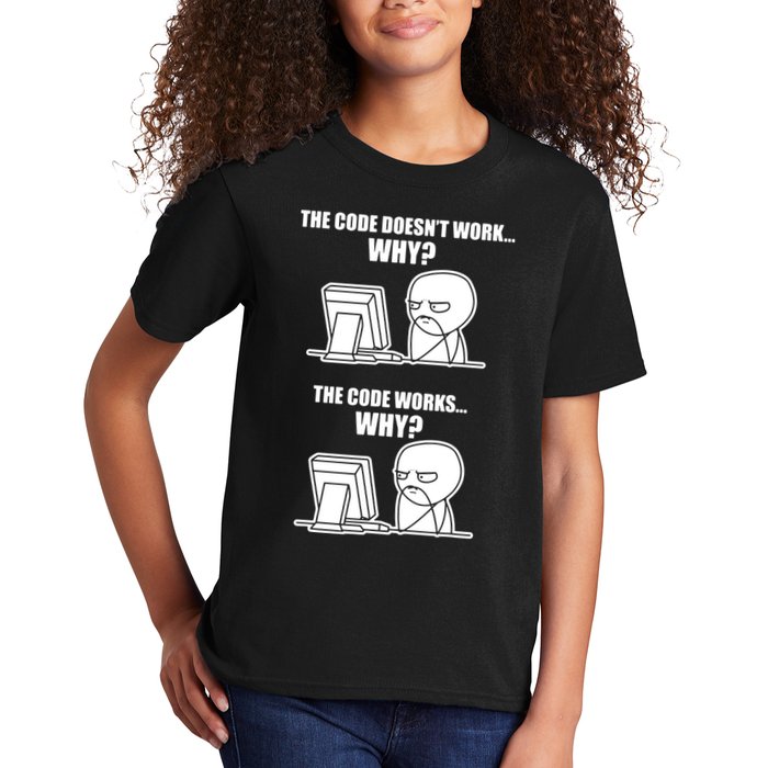 Funny Programmer Code Works Why Meme Tee Kids T-Shirt