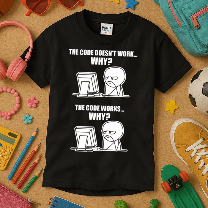 Funny Programmer Code Works Why Meme Tee Kids T-Shirt