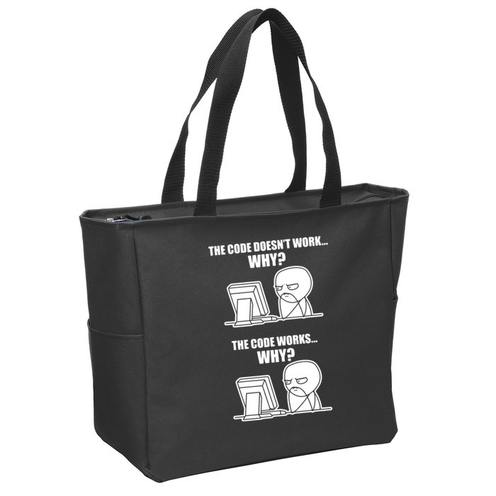 Funny Programmer Code Works Why Meme Tee Zip Tote Bag