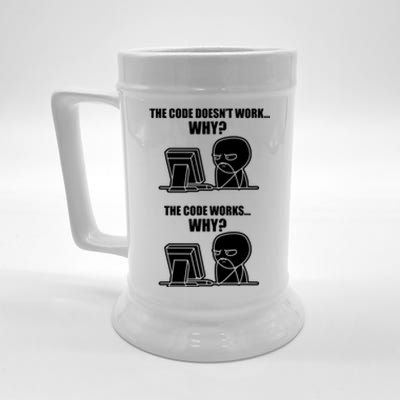 Funny Programmer Code Works Why Meme Tee Beer Stein