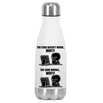 Funny Programmer Code Works Why Meme Tee Stainless Steel Insulated Water Bottle