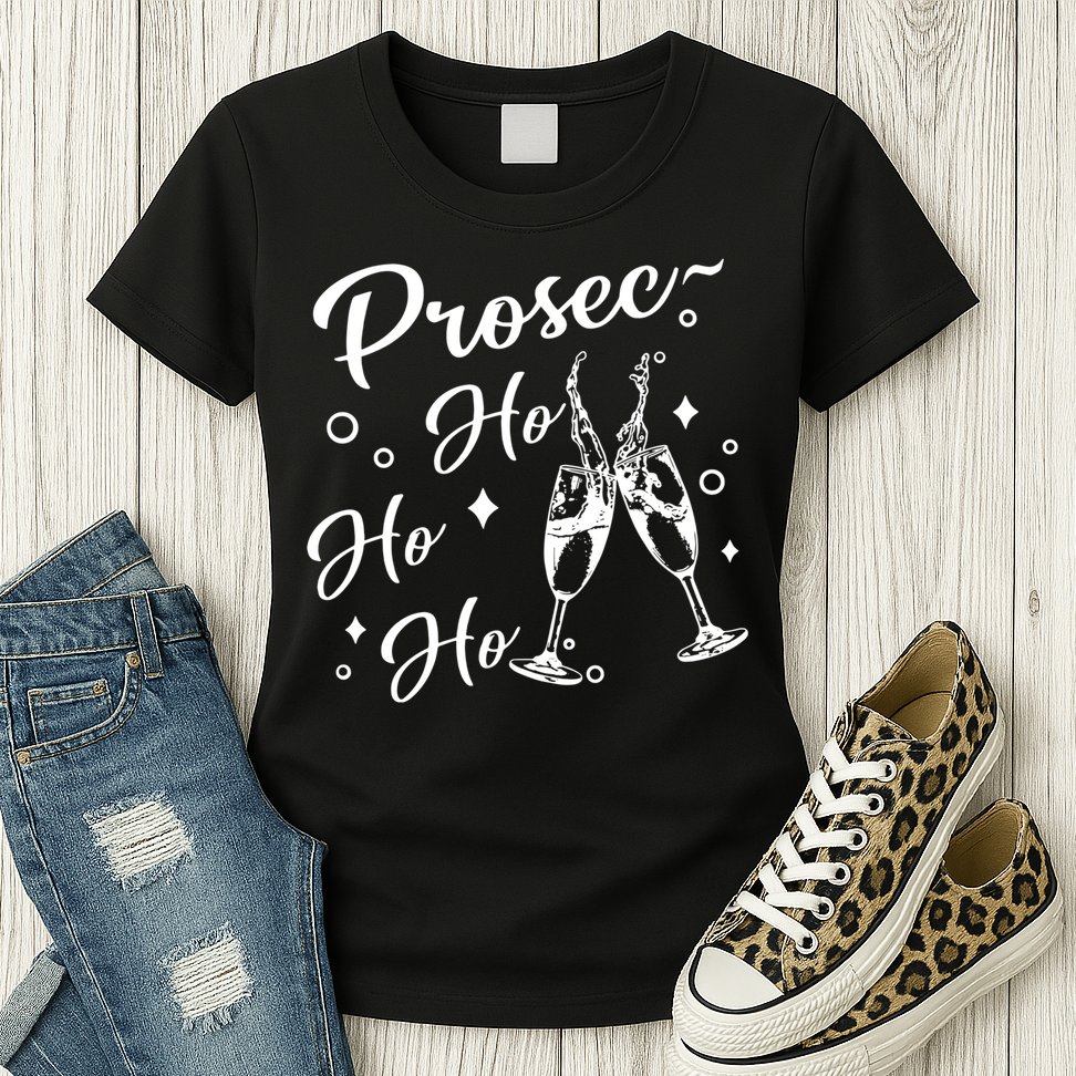 Funny Presecco Christmas Vacation Retro Prosec Ho Ho Ho Womens T-Shirt
