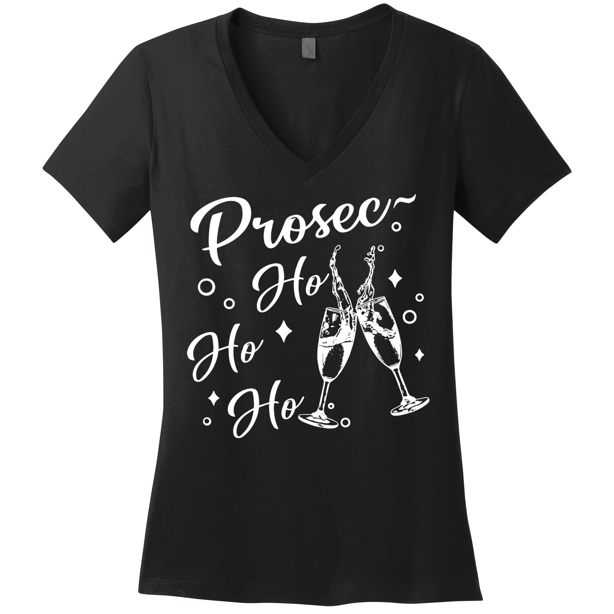 Funny Presecco Christmas Vacation Retro Prosec Ho Ho Ho Women's V-Neck T-Shirt