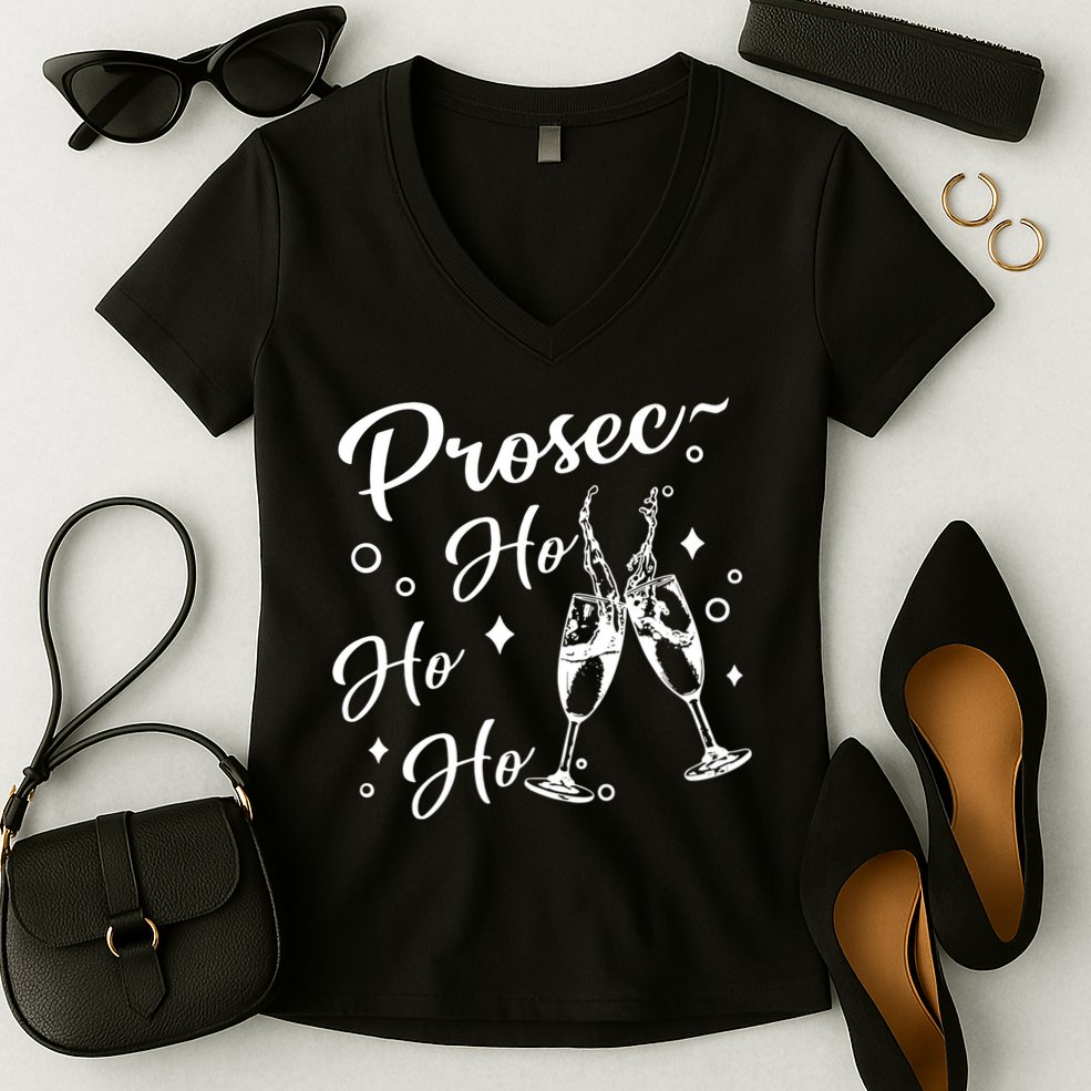 Funny Presecco Christmas Vacation Retro Prosec Ho Ho Ho Women's V-Neck T-Shirt