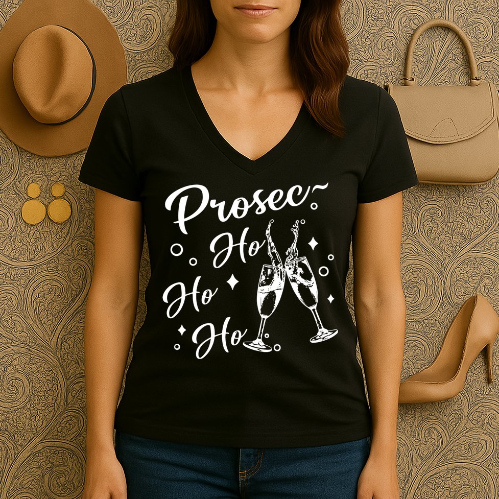 Funny Presecco Christmas Vacation Retro Prosec Ho Ho Ho Women's V-Neck T-Shirt