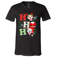 Funny Pitbull Christmas Ho Ho Ho Gift Dog Lover Xmas Long Sleeve V-Neck T-Shirt