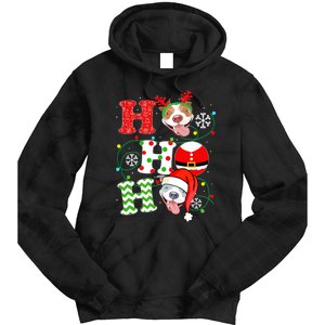 Funny Pitbull Christmas Ho Ho Ho Gift Dog Lover Xmas Long Sleeve Tie Dye Hoodie