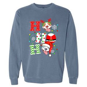 Funny Pitbull Christmas Ho Ho Ho Gift Dog Lover Xmas Long Sleeve Garment-Dyed Sweatshirt