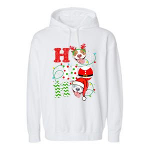 Funny Pitbull Christmas Ho Ho Ho Gift Dog Lover Xmas Long Sleeve Garment-Dyed Fleece Hoodie