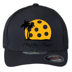 Fun Pickleball Cute Gift Happy Hour W/ Huge Pickleball Sunset Cute Gift Flexfit Unipanel Trucker Cap