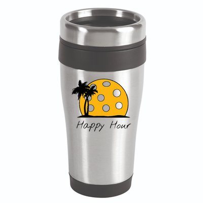 Fun Pickleball Cute Gift Happy Hour W/ Huge Pickleball Sunset Cute Gift 16oz Travel Tumbler
