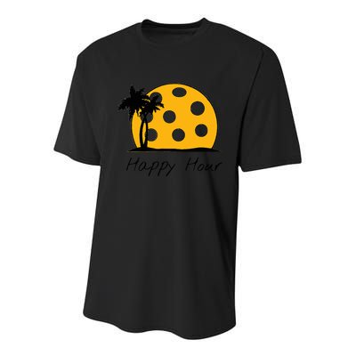 Fun Pickleball Cute Gift Happy Hour W/ Huge Pickleball Sunset Cute Gift Youth Performance Sprint T-Shirt
